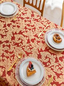 1 قطعة مفرش طاولة أنيق بطبعة زهرية ذهبية من نسيج الجاكار، قابل للعكس بحافة مموجة على شكل فراشة، مصنوع من بوليستر قابل للغسيل، مناسب للمطاعم والأعراس والحفلات والنزهات والولائم والمطابخ والمقاهي والإفطار والبوفيه والأعياد والكريسماس