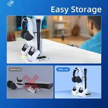 IPlay P-5/Slim/Pro Disc And Digital Game Console Stand, P-5 Multifunctional Charging And Cooling Base With RGB Backlight, 3-Speed Cooling Fan, 3 USB Ports And 1 Headphone Holder - (White/Black) - Multicolor - View 5