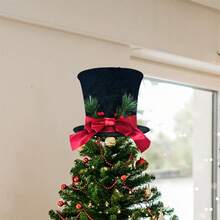 Christmas Tree Topper Hat Decorative Bow Top Hat Christmas Tree Decoration For Holiday Home Decor - Black - View 2