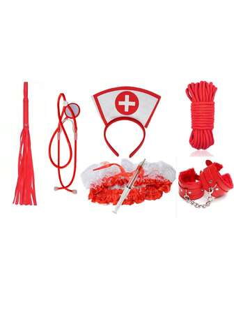 7-Piece Nurse Costume Set Including Headband, Stethoscope, Medical Bag, And Makeup Props, Suitable For Holiday Party Performances