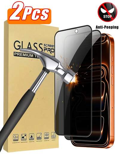 2 Packs Tempered Glass Privacy Screen Protector For IPhone 17 Pro Max/17/16/15/14/13/12/11/Mini/XS/XSMAX/7/8PLUS Privacy Screen Protector Tempered Glass Private Film Accessories For Mobile Phone Case, Bubble-Free, Anti-Scratch