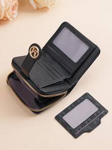 New Litchi Texture Letter Wallet Multi-Card Slots Short Style Small Women Bag Thick Korean Fashion Compact Vintage Coin Purse For Women Wallet Mini Wallet Purse Wallet Small Wallet Cute Wallet Card Wallet Coin Wallet - Black - View 6