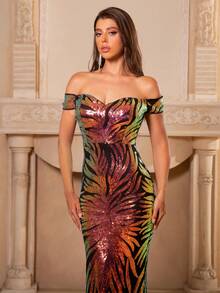 Romagic Vestido de Festa Elegante de Ombro Único Sem Mangas com Lantejoulas Brilhantes para Mulheres, Vestido de Formatura