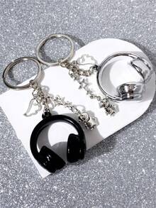 简约可爱闪亮黑白耳机形钥匙扣、包包挂件、汽车钥匙扣、宇航员翼立体声耳机吊坠、男女通用、爱音乐 - 耳機鑰匙扣 - 查看 8