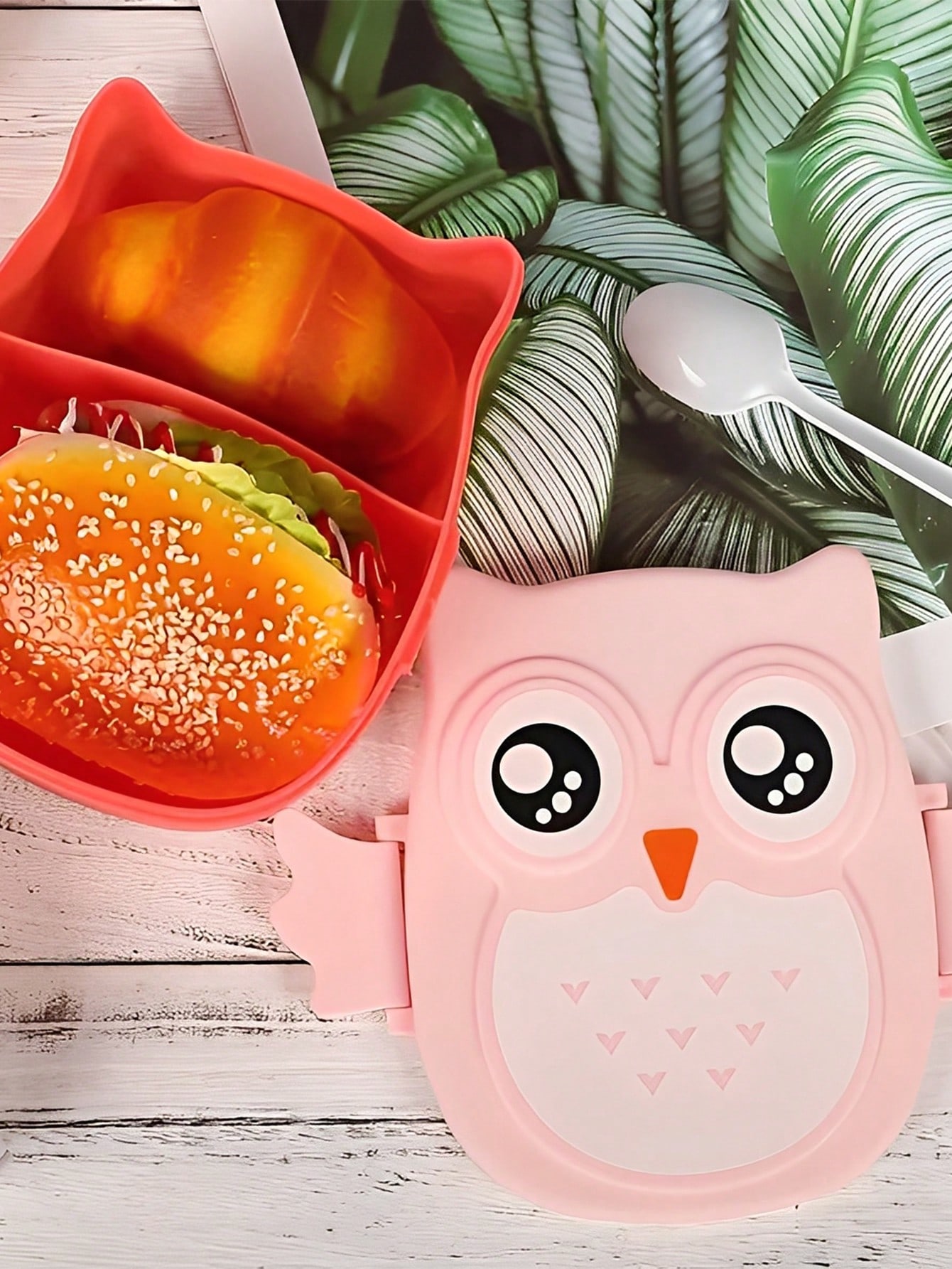 صندوق غداء محمول مزين بتصميم بومة كرتونية، مصنوع م...