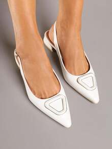Elegant Pointed Slingbacks With Geometric Detail - Women's Summer Formal Shoes - White - View 4