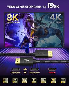 IVANKY - Cable DisplayPort certificado VESA 1.4, 8K DP cable 6.5 pies (8K@60Hz, 4K@144Hz, 2K@240Hz) HBR3 soporta 32.4Gbps, HDR, HDCP 2.2, FreeSync G-Sync - 2 metros - Ver 4