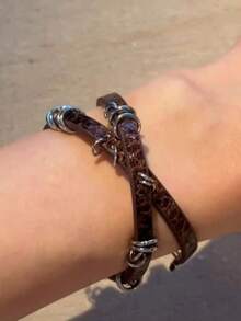 Y2K roșu maro vintage asimetric cerc metalic fin din piele colier Choker gotic dulce cool retro din piele guler choker bijuterii