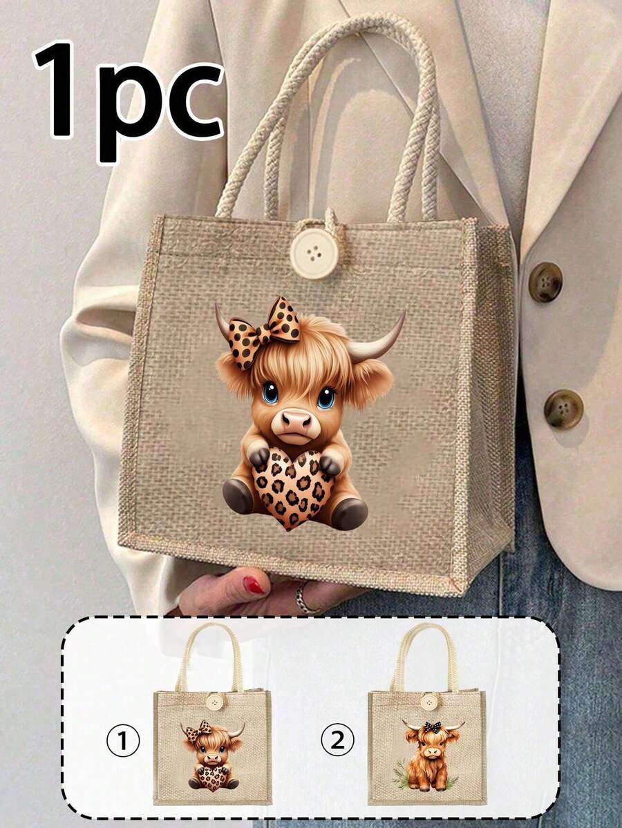 Bolso de mano con estampado de vaca de las tierras altas con lazo lindo, adecuado para compras y tomar fotos, bolso de lino, esencial de bolso de viaje, bolso de gran capacidad, bolso de compras, bolsa de almuerzo, bolso cruzado, etc., adecuado para mujeres, uso diario, citas, ocasiones especiales, vuelta al colegio, vacaciones, viajes, ir al trabajo, estudiantes, picnics, camping, supermercados, almacenamiento diario, regalos de Navidad, complementos de otoño e invierno, regalos perfectos de otoño