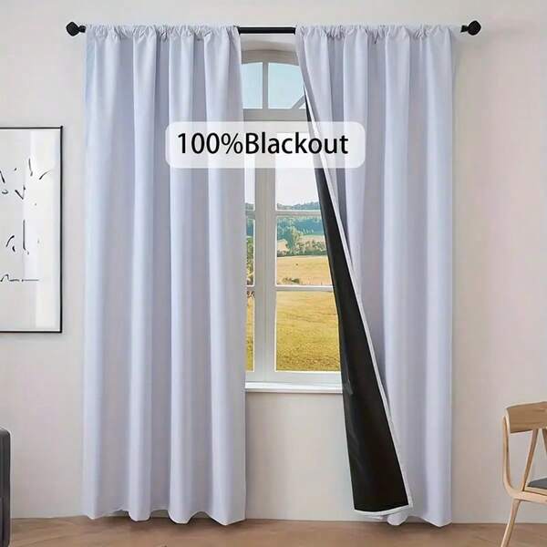 1pc Solid Color Modern Coated Blackout Curtain, Rod Pocket Design, Suitable For Living Room And Bedroom - Sheer And Blackout Curtain, Living Room Curtain, Bedroom Curtain