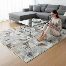 现代多色地毯 - 防滑、柔软、可洗地毯，适用于客厅、走廊、浴室（土耳其制造） - 棕色 - 查看 2