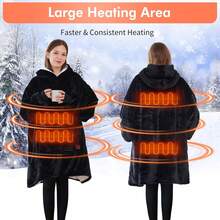 Wearable Heated Blanket Hoodie, USB Heated Oversized Hooded Blanket Adult 3 Heat Settings, Overheat Cozy Warm Heated Hoodie Blanket Sweatshirt Women With Sleeves & Pocket - Black - View 9