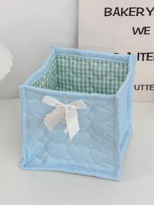 1个可爱粉蓝3D蝴蝶结蕾丝收纳篮，桌面整理篮，可收纳化妆品、化妆刷、护肤品，亦可作桌面装饰、便携式野餐篮、情人节礼物或浴室收纳篮。 - 彩色 - 查看 15