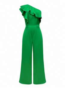 Women's Summer Solid Color Sleeveless Ruffled Trim Casual Jumpsuit