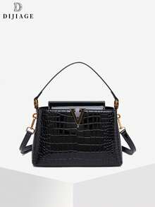 Bolso de mujer elegante y clásico, bolso de mano en forma de V mediano, bolso de mano con estampado de cocodrilo, bolso bandolera de lujo de alta gama, estilo de lujo tranquilo adecuado para fiestas, cenas, actividades al aire libre y viajes