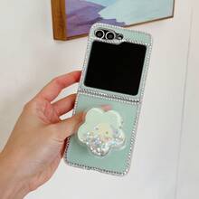Estuche plegable para teléfono con flores de brillo y cristales de fantasía para Samsung Galaxy Z Flip3 5G/Galaxy Z Flip 4 5G/Galaxy Z Flip 5 5G/Galaxy Z Flip 6 5G/Galaxy Z Flip 7 5G, estuche plegable de moda para teléfono