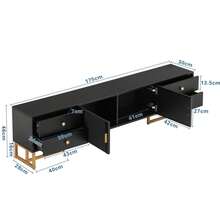TV Unit, Low Panel With Structured Doors, TV Stand With Drawers, Gold Handles And Gold Legs. - Black + MDF + 70-79 Inches - View 7