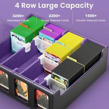 Caja de Cartas MTG Con Ventanas de Exhibición, MTG Deck Box con Capacidad para Más de 3200 Tarjetas, Con 24 Divisores de Colores, 4 Particiones Móviles Para Cartas de Juegos Mágicos(Negro&Púrpura) - Negro y Púrpura - Ver 9