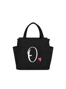 Insulating Lunch Bag, Letter Print Women Cooler Handbags Student Thermal Lunch Bags, For Work Canvas Food Tote Bag, High-Capacity Thermal Bag, For Women Insulated Refrigerated Lunch Box Bag, Picnic Bag, Fridge Bag Name Initials Letter Pattern Cooler Lunch Box ,Ice Pack Food Storage Bag For Traveling Portable Waterproof Bag Insulated Lunch Bag Lunchbox