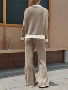 Fisoew Matching Sets For Women 2025 Fall Winter Striped Knit Set | Oversized Sweater & Lounge Pants | Y2K Cozy Matching Outfit | Women's Casual Street Style Tracksuit - 棕色 - 查看 8