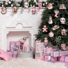 12/24/36 sztuk różowych ozdób świątecznych, drewniane ozdoby świąteczne w stylu western, świąteczny dziadek do orzechów, piernikowy ludzik, kowbojskie buty, drewniane ozdoby w kształcie kapelusza z linami, odpowiednie do dekoracji choinki, dekoracji na przyjęcie bożonarodzeniowe, dekoracji świątecznych, dekoracji zimowych, wystroju domu, dekoracji tematycznych, dekoracji na zewnątrz, dekoracji na imprezy szkolne