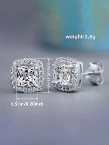 1 Pair Fashion 925 Sterling Silver Cubic Zirconia Stud Earrings Wedding Anniversary Ear Jewelry For Women Gift Fine Jewelry