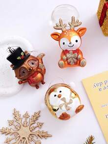 Poudre adhésive dorée brillante, pendentif en plastique Ins, décoration de Noël 3D, ornement pour sapin de Noël - pendentifs de dessin animé pastel avec pingouins, écureuils, cerfs. Ornements de fête pour la maison, les vitrines de magasin, les décorations de sapin de Noël en forme de bonbon pour la décoration de fête de Noël, artisanat DIY, décoration de fenêtre de sapin de Noël Ins 3D, convient pour les cadeaux de Nouvel An et de Noël, les fournitures de fête, la décoration de la table à manger, de la cheminée et du salon