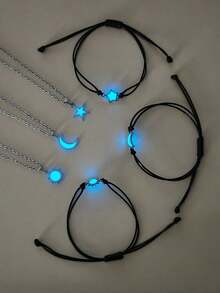 ATLVXJL Set de 6 piezas con pulsera luminosa con sol, luna y estrella y collar con colgante de sol, luna y estrella que brillan en la oscuridad con cadena de acero inoxidable, accesorios casuales adecuados para uso diario y como regalo para amigas y familiares