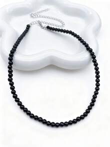 1pc Vintage French Style White & Pink Faux Pearl Necklace, Simple Choker