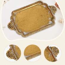 Decoración vintage para el hogar Accesorios de baño Bandeja pequeña para joyas Plato antiguo para anillos Bandejas doradas de estilo francés rústico Lindo plato de latón para baratijas y joyas Soporte de exhibición Decoración barroca para dormitorio y boda