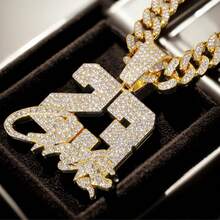 1pc Miami Men's Cuban Link Number 23 Pendant Necklace, Hip Hop Fashion Rhinestone Jewelry, Stainless Steel Accessory
