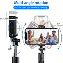 Mobile Phone Selfie Stick With Detachable Wireless Remote Control, 360° Rotation And Retractable Tripod, Handheld Stabilizer Live Broadcast Tripod, Suitable For Smartphones, For Selfies/Video Recording/Photography/Live Broadcast/Video Blogging