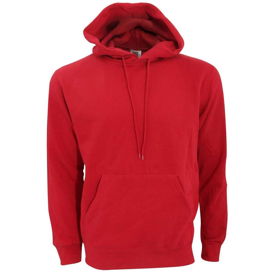 Mens Plain Hooded Sweatshirt Top / Hoodie (Red) - Red - View 1