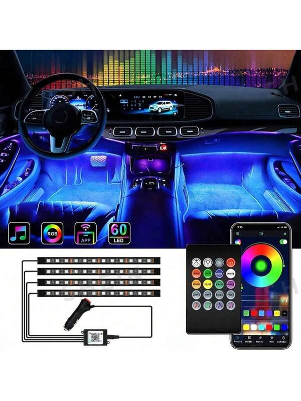 1 pieza Luces LED inteligentes RGB para el interior del automóvil con control remoto - Resistente al agua, 36/48/72 lámparas, luz ambiental decorativa para el automóvil, luces de Navidad, tira de luces LED, decoración para el automóvil, accesorios para automóvil, modos de música, adecuado para todos los modelos, tira de luces LED de Navidad, camping y viaje - Para una variedad de modelos de tira de luces LED de Navidad - El regalo perfecto para el novio