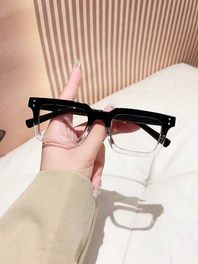 A Pair Of Women's Gradient Square Studded Glasses,Made Of PC Material, Light, Y2K Style, Mobile Phone Accessories, Blue Light Glasses Women, Fake Glasses, Transparent Glasses, Glasses Women, Suitable For Daily Office Commuting, Back-To-School Season, Mobile Phone And Computer Gaming, Daily Leisure, And Campus Study.