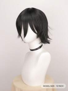 Parrucca nera da anime con frangia - resistente al calore, stile corto e dritto per cosplay e uso quotidiano
