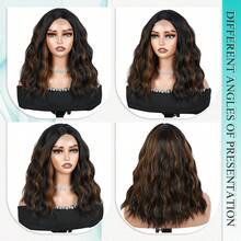 4*1 Lace Front Deep Wave Wigs Short Highlight Brown Curly Wave Wig For Women Synthetic Fiber 16 Inch Mix Brown Wavy Wigs Natural Looking Water Wave Synthetic Wig Middle Part Body Wave Wig Curly Hair Wigs For Daily Life Use
