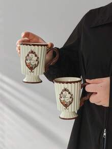 1 件复古赫拉兔咖啡杯带勺，优雅下午茶法式浪漫花卉茶杯，陶瓷家用 - 彩色 - 查看 6