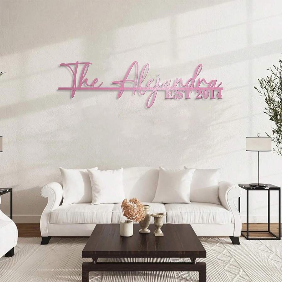 1 pezzo Targa metallica personalizzata rosa - Targa con testo e firma personalizzati, materiale resistente alle intemperie, design orizzontale moderno per decorazione porta d'ingresso, arte da giardino, regalo di inaugurazione casa (senza elettricità necessaria), decorazione da parete esterna in metallo, senza design di sfondo