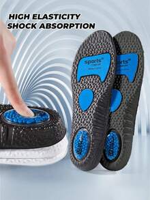 1 双男女通用气垫足弓支撑鞋垫，高弹减震加厚透气吸汗鞋垫，适合篮球、跑步 - 黑色 - 查看 2