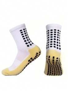 4 Pairs Men's Football/Basketball Socks With Anti-Slip Grip Pads, Suitable For Sports