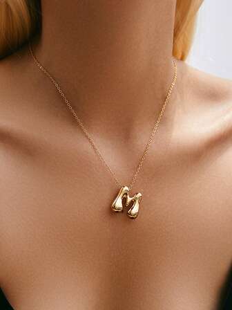 1pc Gold Bubble Letter Necklace For Women Dainty Balloon Initial Necklaces For Women Cute Chunky Charm Monogram Pendant Name Necklace Fashion Jewelry Gifts For Teens