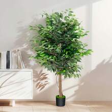 5 FT Tall Dual Trunk Artificial Ficus Tree Fake Plant  Simulation Green Plants Large Indoor Faux Tree For Home Office Living Room Floor Decor