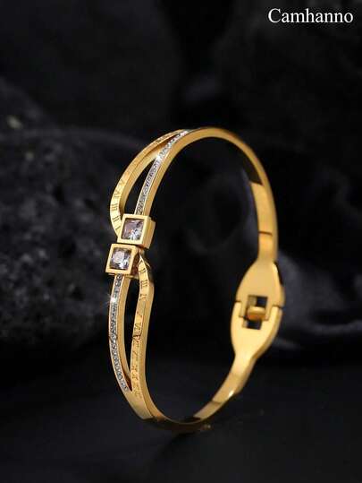 1 pieza Brazalete exquisito y de moda con diamantes con números romanos, adecuado para uso diario y como regalo para familiares/amigos/parejas