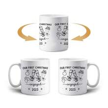 1Pc 11oz Engagement Christmas Coffee Mug, Gift For Couples, Our First Christmas Engaged, Engagement Present, Coffee Lovers Gift, Holiday Gift