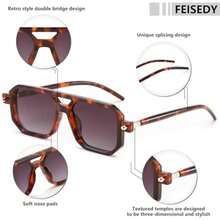 FEISEDY Vintage Square 70s Flat Aviator  Women Men Classic Retro Stylish Frame   B2622(018 Brown Tortoise Frame & Gradient Grey Purple Lens 52 Millimeters) - Type14 - 查看 6
