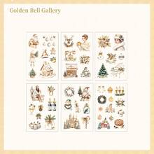 6 pegatinas planas, serie de villancicos nocturnos de nieve, pegatinas decorativas de bricolaje con tema de ilustración navideña para scrapbooking