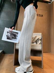 青少年女孩灰色宽松运动裤休闲街头风格，13-16岁青少年运动装 - 灰色 - 查看 2