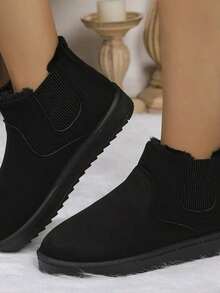 Stivali da neve da donna  - Caldi stivali foderati in pelliccia con spessa suola antiscivolo - Comodi stivaletti in grandi taglie per escursioni invernali - Stile casual per uso esterno e interno, Halloween, Natale - Nero, Grigio, Marrone - nero - Visualizzare 3