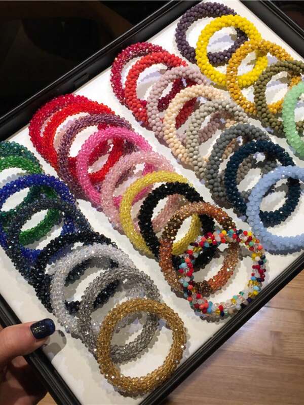 1 pieza Lazo para el cabello y pulsera 2 en 1 minimalista con cristales de colores para mujer